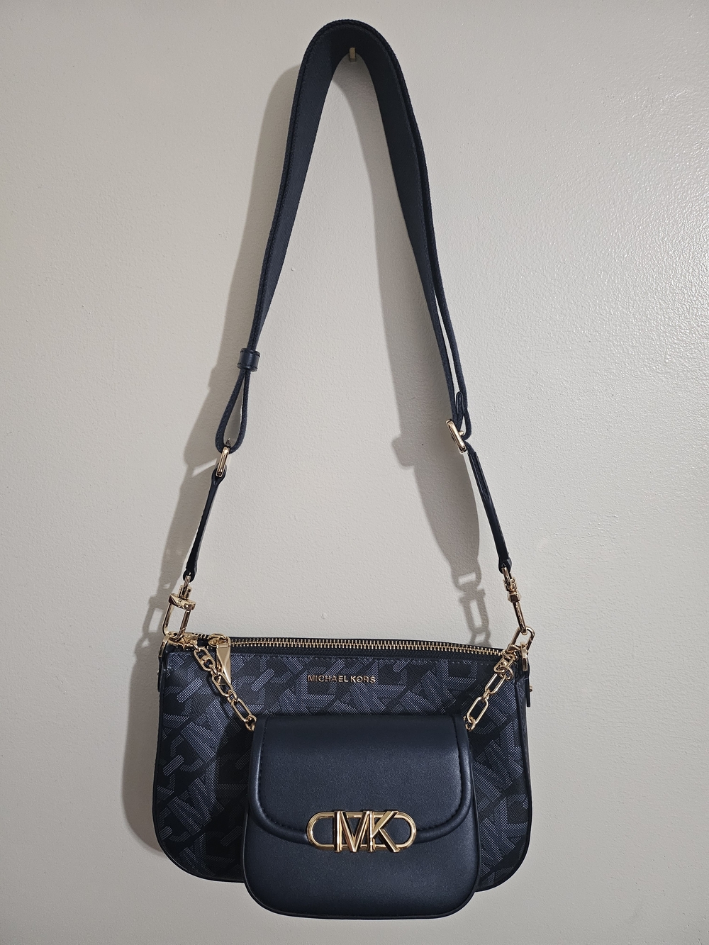 Michael Kors Navy MK Logo Convertible Crossbody Bag